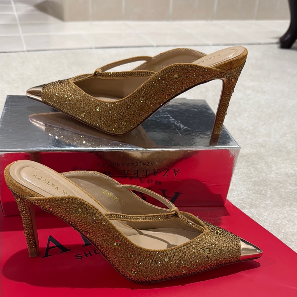 AKIRA Gold Slingback Heels